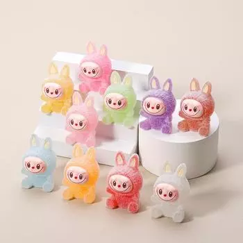 2 шт. Мини светящиеся флокированные фигурки Лабубу Мини-куклы из смолы Поделки своими руками Детская спальня Украшение для домашнего рабочего стола Аксессуары