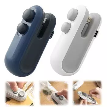 2 шт., мини-упаковщик для пакетов, USB перезаряжаемый, 2-в-1, термосварка для хранения закусок, чипсов, портативный ручной упаковщик для пищевых продуктов белый/синий