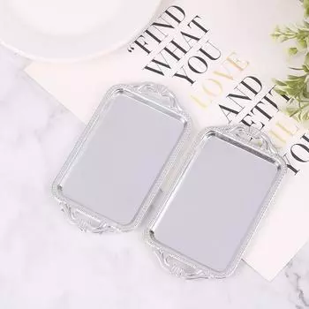2 шт. Миниатюрные аксессуары для кукольного домика Мини пластиковый поднос для чая Имитационная модель серебряный