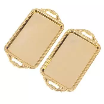 2 шт. Миниатюрные аксессуары для кукольного домика Мини пластиковый поднос для чая Имитационная модель золотой