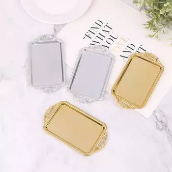 2 шт. Миниатюрные аксессуары для кукольного домика Мини пластиковый поднос для чая Имитационная модель золотой