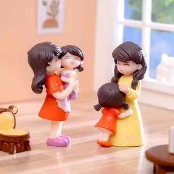 2 шт., миниатюрные фигурки для мамы и дочки, украшение для рабочего стола, микропейзажный декор, сделай сам, поделки из мха, подарок на день мамы/матери, украшение для сказочного сада A