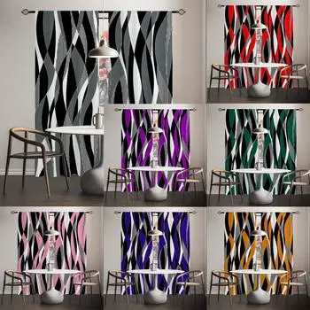 2 шт., многоцветные современные простые занавески с принтом, полупрозрачные занавески, многосценные полиэстеровые карнизы для декоративных занавесок W65X60H(cm)X2Pcs&Hook