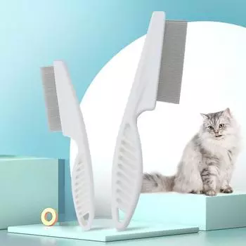 2 шт. многофункциональная расческа для домашних животных, улучшенная щетка для ухода за домашними животными, мелкая волшебная расческа для удаления пятен от слез, набор для массажа с мелкими зубьями из нержавеющей стали 2Pcs белый