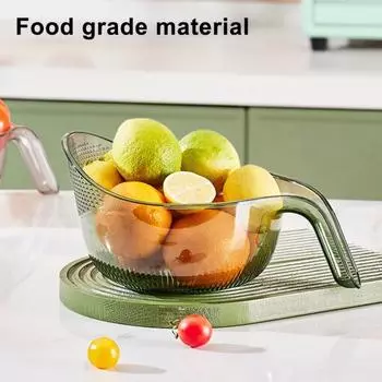 2 шт. многофункциональная сливная корзина с ручкой, толстая, устойчивая, большой емкости, полая, прозрачная, для мытья риса, фруктов, овощей, сливная чаша для кухни 2pcs зелёный