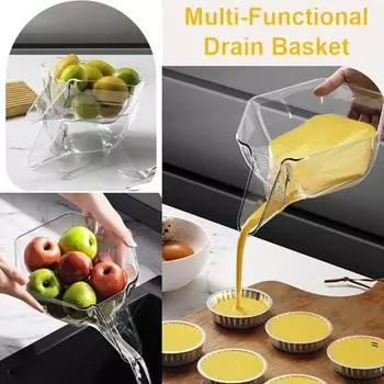 2 шт. многофункциональных сливных корзин с носиком, пищевая миска для фруктов без содержания бисфенола А с ситечком, сушилка для еды в кухонной раковине 2pcs