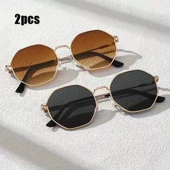 2 шт., многоугольные металлические модные солнцезащитные очки для женщин и мужчин, повседневные очки с градиентом для пляжной вечеринки, роскошные очки для вождения и путешествий