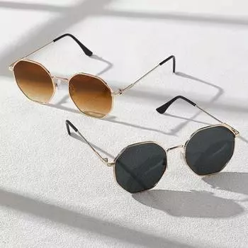 2 шт., многоугольные металлические модные солнцезащитные очки для женщин и мужчин, повседневные очки с градиентом для пляжной вечеринки, роскошные очки для вождения и путешествий