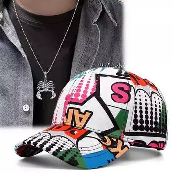 2 шт. модная хлопковая кепка мужская женская спортивная кепка с подвеской в виде скорпиона комплект ожерелья для пар для отдыха кепка с утиным языком солнцезащитный козырек солнцезащитный кепка в стиле хип-хоп белый