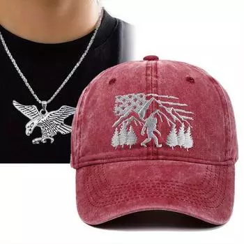 2 шт. модная повседневная мужская бейсболка для спорта на открытом воздухе с вышивкой в виде утиного языка, кепка с подвеской в виде орла, комплект из ожерелья, женская парная солнцезащитная шляпа от солнца чёрный