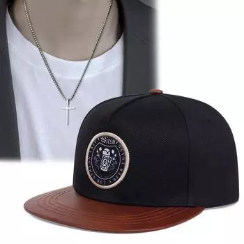 2 шт. модная повседневная мужская бейсболка в стиле хип-хоп, универсальная шляпа для отдыха, ожерелье с крестом, спортивная пара, солнцезащитный козырек от солнца, кепка с утиным язычком чёрный