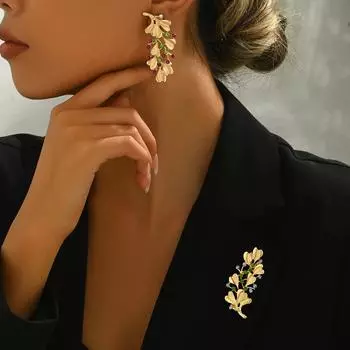 2 шт. модные элегантные листья, цветы, цветные стразы, женские серьги, броши, повседневные подарки на осень-зиму, подарки для свиданий, для отпуска Size-one size