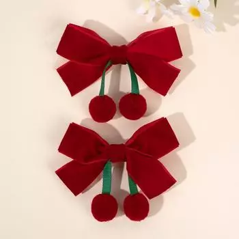 2 шт. Модные бархатные банты Аксессуары для волос Вишня Милые вещи Водонепроницаемые Красный Зеленый Розовый Ретро помпоны Заколки для челки для девочек детей