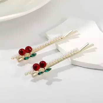 2 шт. Модные, милые и очаровательные заколки для волос с жемчугом и вишнями, боковые зажимы, для челки, для непослушных волос, заколки-невидимки, головной убор Size fits all