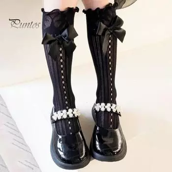 2 шт., модные милые износостойкие детские чулки с бантом, дизайнерские носки для девочек, вечерние поставки чёрный