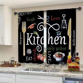 2 шт. модные минималистичные ножи вилки текст кухонные оконные занавески легко устанавливаются для спальни кабинета кафе гостиной украшения дома 50W130H(CM)X2PCS&Grommet Top