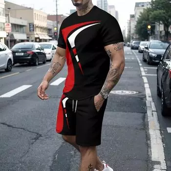 2 шт. модные наряды для мужчин, повседневная футболка с круглым вырезом с короткими рукавами и шорты на шнурке для лета, мужская одежда для тренировок на отдыхе L