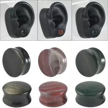 2 шт., модные однотонные серьги-барабаны на талии, двойной изогнутый камень, вертикальный черный расклешенный нефритовый ухо, широкая грубая бижутерия, пирсинг 6mm