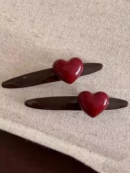 2 шт. Модные простые красные заколки для волос в форме сердца с одним символом для женщин, девушек, для вечеринки, аксессуары для волос