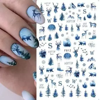 2 шт. модные уникальные узоры ультратонкие наклейки для ногтей рождественская елка пингвин напечатанные художественные принадлежности C