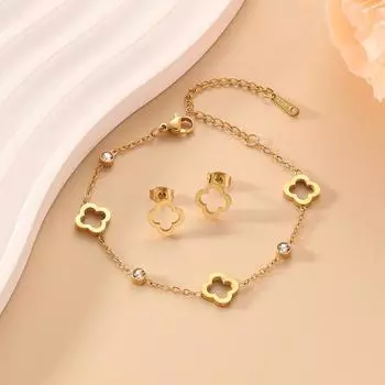 2 шт. модный браслет из нержавеющей стали Lucky Clover Earnail, водонепроницаемый и не выцветающий, с вакуумным покрытием 18k, комплект ювелирных изделий золотой