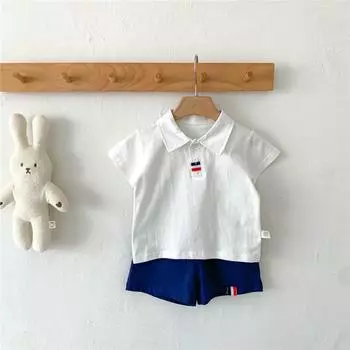 2 шт. модный простой комплект детской одежды для мальчиков, футболка-поло с короткими рукавами + шорты, одежда для маленьких мальчиков 80