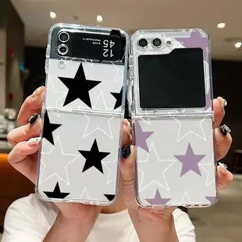2 шт., модный складной чехол с принтом звезд для Samsung Galaxy Z Flip6 Flip5 Flip4 Flip3, прозрачный противоударный тонкий чехол для телефона с металлической застежкой Samsung Z Flip6