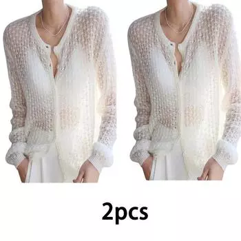 2 шт. мохеровый вязаный кардиган весна-осень свободный крой свитер с переплетением свободный темпераментный топ женская куртка One Size белый