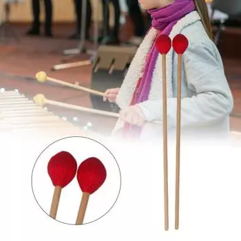 2 шт. молотки маримбы с длинной деревянной ручкой, удобная ручка, дизайн головки в форме гриба, широко используемые ударные молотки маримбы красный