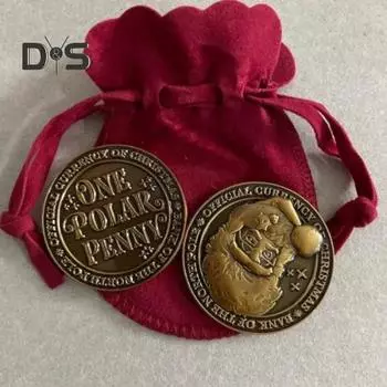 2 шт. монета Санта-Клауса в один полярный пенни, двухсторонняя резная рождественская металлическая медаль, памятный медальон, круглая коллекционная монета для домашнего офиса, стола красный