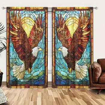 2 шт. мощных занавесок с принтом в виде орла для домашнего декора - оконные карманы для спальни, офиса, кухни 52.5cmX116cm X 2pcs