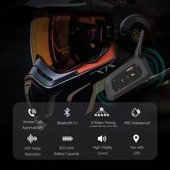 2 шт. мотоциклетная гарнитура Bluetooth5.1 для шлема, интерком для мотоцикла на 6 мотоциклистов, водонепроницаемая, IPX7, MP3, аксессуары для мотоцикла