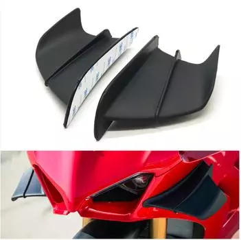 2 шт. Мотоциклетный боковой винглет, ветровой плавник, спойлер, накладка, дефлектор воздуха, АБС, черный