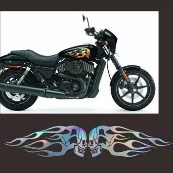 2 шт мотоциклетный череп в полоску с пламенем бензобак виниловая наклейка наклейка 34x12,6 см красный