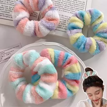 2 шт., мягкие плюшевые резинки для волос, пушистая полосатая радужная веревка для волос, эластичная резинка для волос, AU фиолетовый