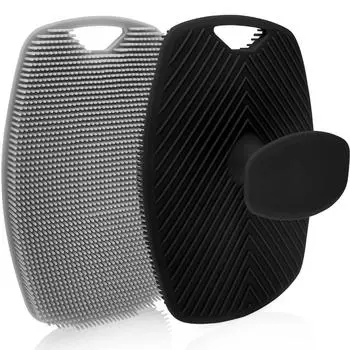 2 шт. Мягкие силиконовые скраберы для тела для глубокого очищения тела Черный + Серый 12 x 9 см