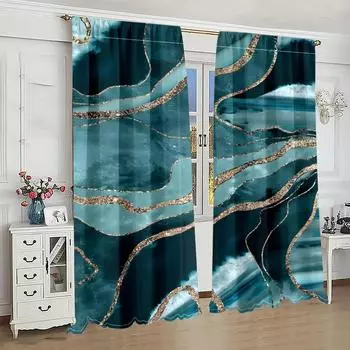2 шт. мраморный текстурированный цифровой печатный карниз для штор с карманом для гостиной и офисной мебели, декор для дома, полузатемняющие шторы (50Wx50H)x2(CM)&Rod Pocket