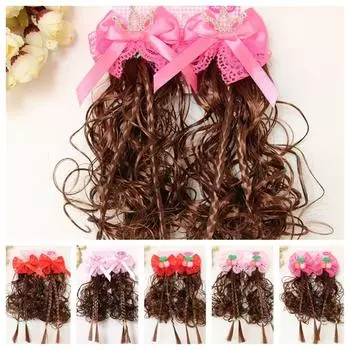 2 шт. мультяшная детская заколка для волос милый парик коса шпилька аксессуары для волос детская заколка парик для девочек Pink-Crown