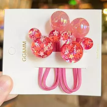 2 шт. Мультяшная мышиная голова Милые эластичные резинки для волос для девочек Принцесса Аксессуары для волос Детские резинки для волос Детский головной убор