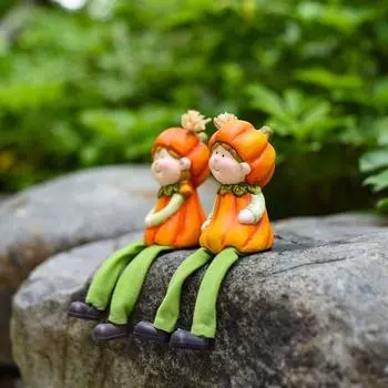 2 шт. мультяшная скульптура маленькой девочки, милая фигурка девушки-тыквы, микро-ландшафтная садовая статуэтка для дома 2 Pcs