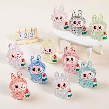 2 шт. мультяшная светящаяся фигурка Лабубу, микро-ландшафтное украшение, мини-поделки из смолы, украшения для рабочего стола, аксессуары для украшения