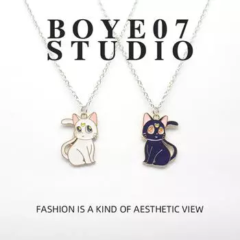 2 шт. мультяшное капающее масло синее ожерелье с кошкой белая ключичная цепочка для мужчин и женщин студенческие аксессуары для девушек One Size белый