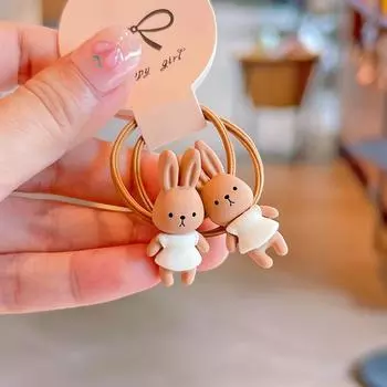 2 шт. Мультяшные кролики, медведи, животные, милые детские эластичные резинки для волос, детские резинки для волос, аксессуары для волос для девочек, детский головной убор