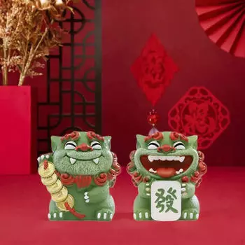 2 шт. мультяшные мини-статуэтки льва китайские фигурки животные поделки смола весенний фестиваль декор 4.5x5x5.5cm зелёный