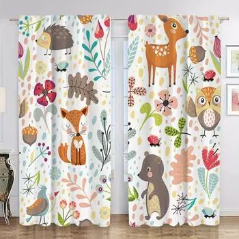 2 шт. мультяшные животные лиса лев жираф джунгли принт занавески для спальни офис кухня жалюзи гостиная пол окно домашний декор 100W130H(CM)40x51in&rod pocket