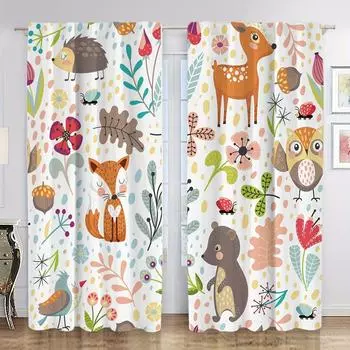 2 шт. мультяшные животные лиса лев жираф джунгли принт занавески для спальни офис кухня жалюзи гостиная пол окно домашний декор 100W130H(CM)40x51in&rod pocket