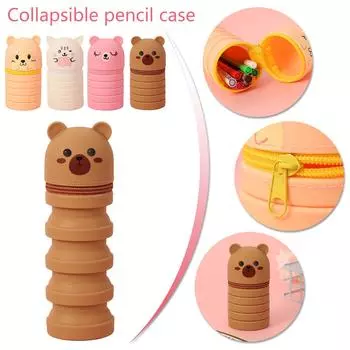 2 шт. мультяшный держатель для карандашей телескопическая силиконовая сумка для ручек пеналы на молнии складной держатель для ручек B