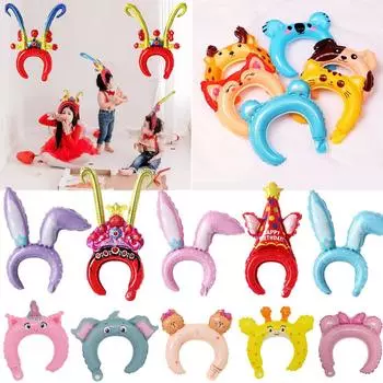 2 шт. мультяшный обруч для головы с животными, воздушный шар, китайский зодиак, пекинская опера, аксессуары для волос, надувной воздушный шар, детский подарок на день рождения Purple rabbit