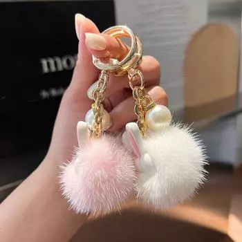 2 шт. мультяшный плюшевый кролик кулон милый пушистый кролик куклы модный автомобиль брелок ювелирные изделия подарок розовый/белый