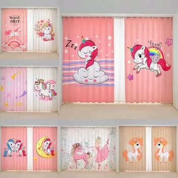 2 шт. Мультяшный розовый единорог Instagram Милая детская комната для девочек спальня полузатемняющие индивидуальные шторы для кухни гостиной cortinas (50Wx50H)x2(CM)&Rod Pocket